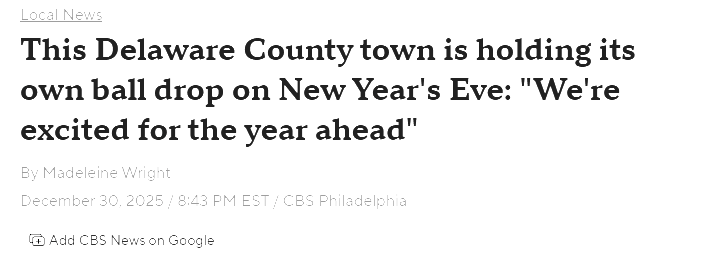 This Delaware County town is holding its own ball drop on New Year's Eve: "We're excited for the year ahead"