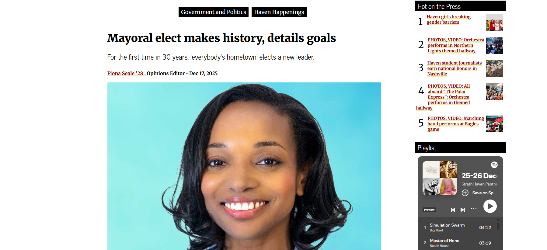 Panther Press: Mayoral elect makes history, details goals